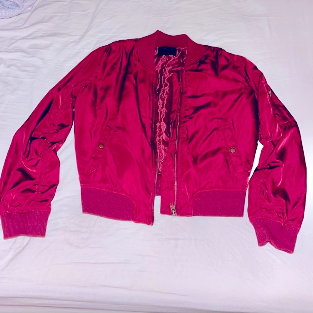 Burgundy red bomber jacket - size large
